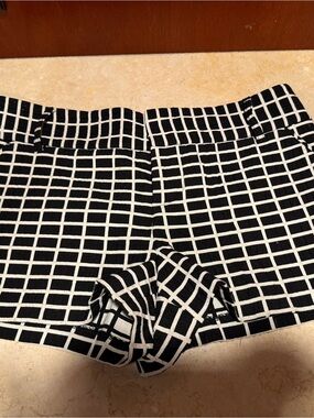Alice + Olivia Black and White Windowpane High-Waist Shorts